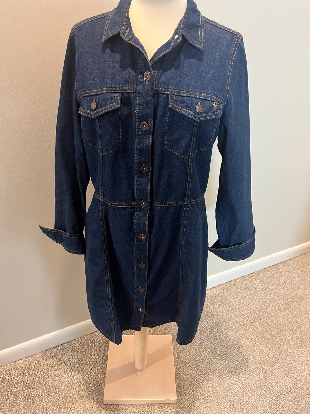 Frye Dark Blue Denim Long Sleeve Shirt Dress